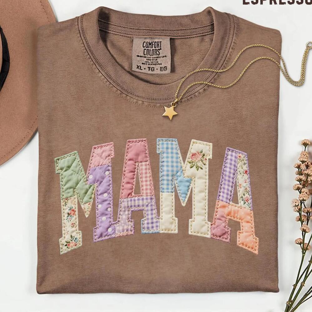 Quilted Patchwork Mama S Shirt Floral Mama Tee Pastel Gingham Mom  t-shirt